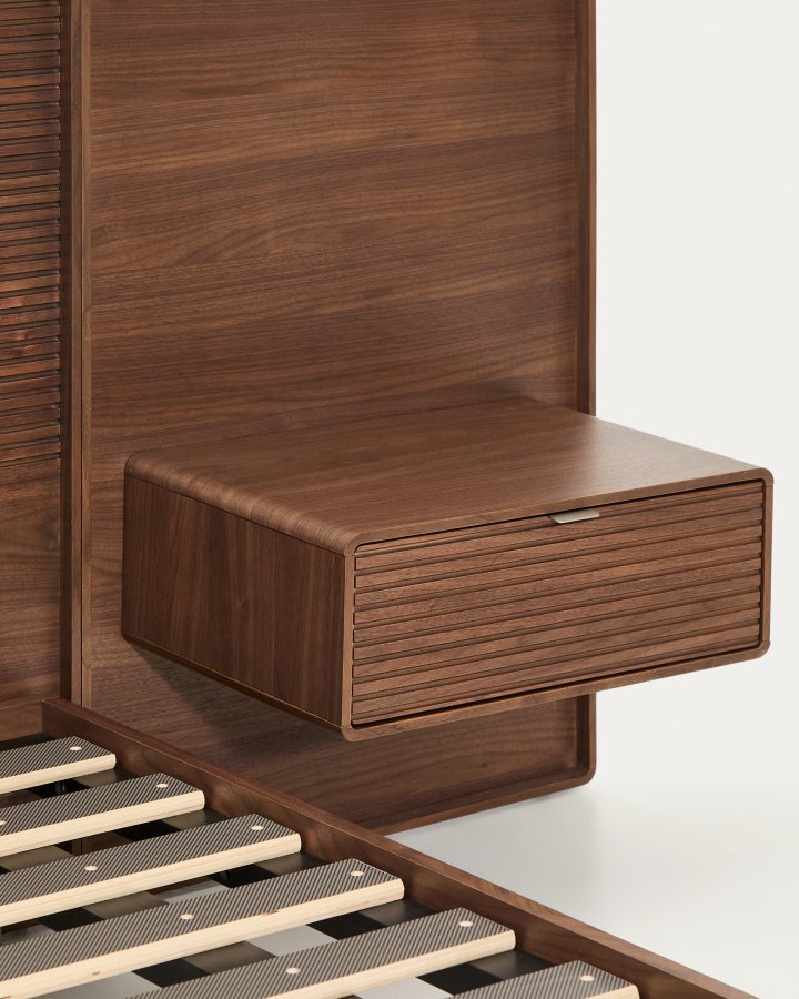 KAVE HOME Norlen sengeramme, m. 2 natborde og LED-lys - valn�ddefiner med m�rk finish (160x200)