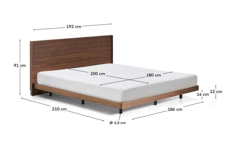 KAVE HOME Norlen sengebund, m. LED-lys - m�rk valn�ddefiner (til 180 x 200 cm madras)