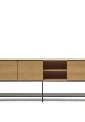 KAVE HOME Vedrana skjenk, m. 3 drer og 5 hyller - naturlig eikefiner og sort stl 