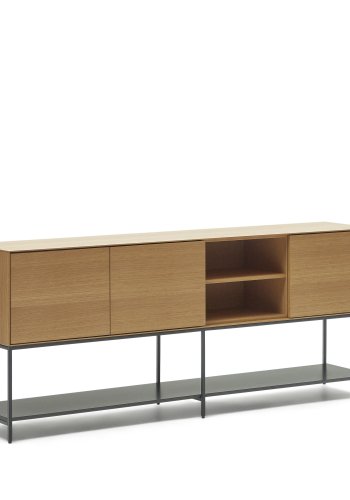 KAVE HOME Vedrana skjenk, m. 3 drer og 5 hyller - naturlig eikefiner og sort stl 