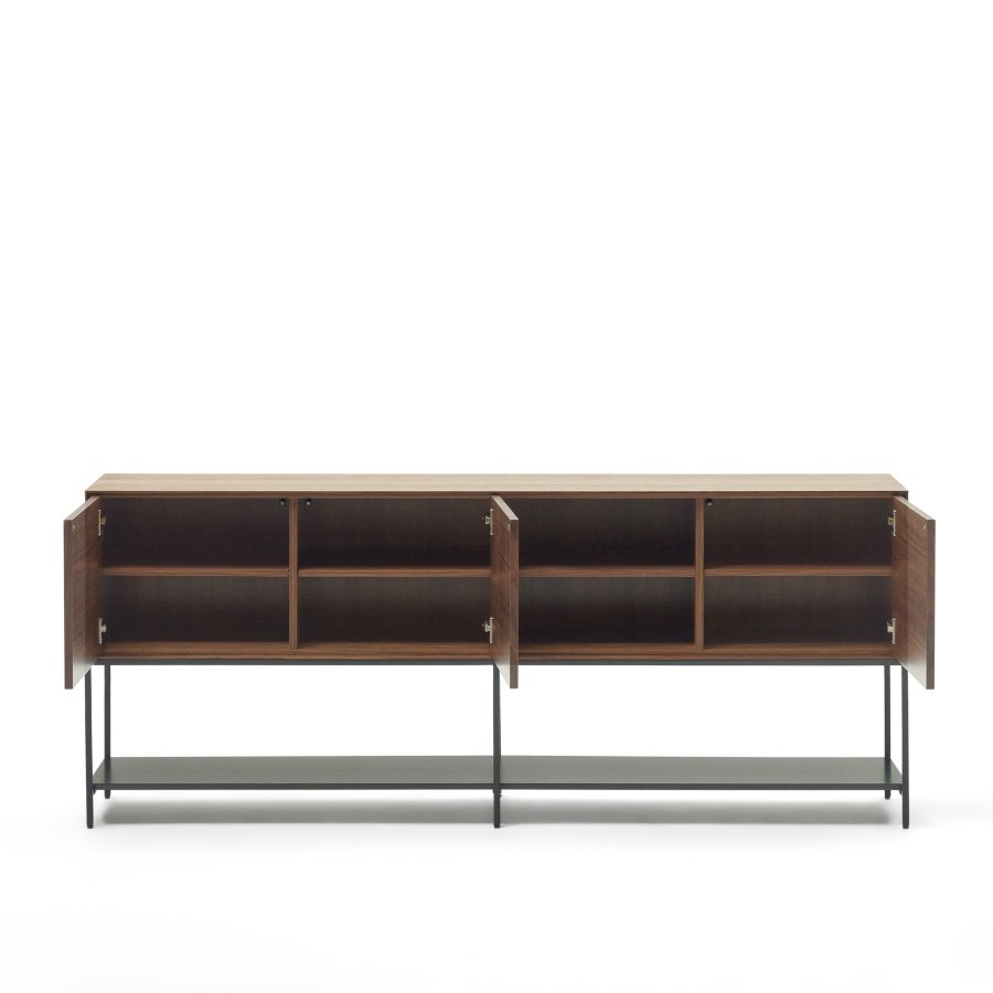 KAVE HOME Vedrana skjenk, m. 3 drer og 5 hyller - brun valnttfiner og sort stl