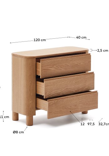 KAVE HOME Salaya kommode laget av askfiner 120 x 80 cm