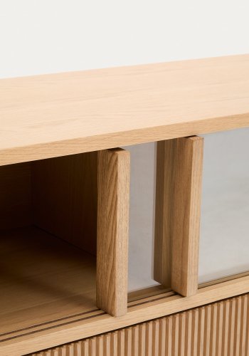 KAVE HOME Helvine skjenk, m. 4 skyvedrer og 2 skuffer - herdet glass og naturlig eikefiner