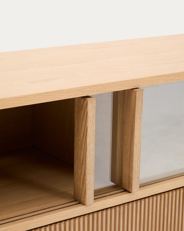 KAVE HOME Helvine skjenk, m. 4 skyvedrer og 2 skuffer - herdet glass og naturlig eikefiner