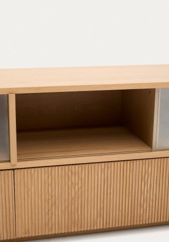 KAVE HOME Helvine skjenk, m. 4 skyvedrer og 2 skuffer - herdet glass og naturlig eikefiner