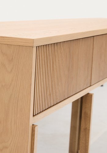 KAVE HOME Helvine skjenk, m. 4 skyvedrer og 4 skuffer - herdet glass og naturlig eikefiner