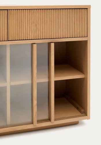 KAVE HOME Helvine skjenk, m. 4 skyvedrer og 4 skuffer - herdet glass og naturlig eikefiner