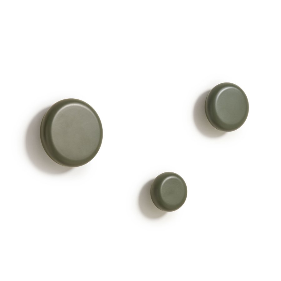 KAVE HOME Nadue sett med 3 veggkroker i heltre bk med grnn finish