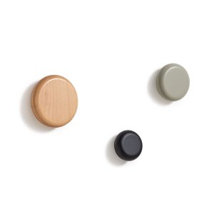 KAVE HOME Nadue sett med 3 veggkroker i heltre bk med naturlige, gr og svarte overflater