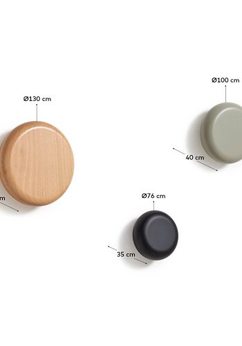 KAVE HOME Nadue sett med 3 veggkroker i heltre bk med naturlige, gr og svarte overflater