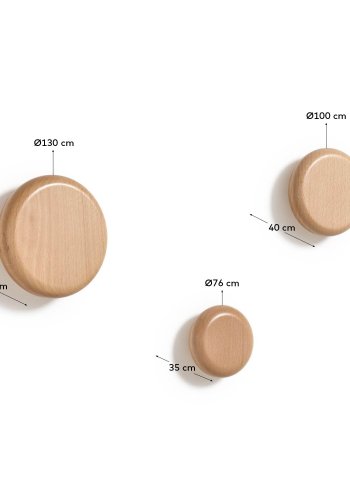 KAVE HOME Nadue sett med 3 veggkroker i heltre bk med naturlig finish