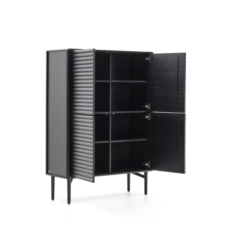 KAVE HOME Lenon hy skjenk, 4 drer heltre og sort eikefiner 104,5x144 cm FSC Mix Credit