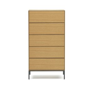 KAVE HOME Vedrana kommode, m. 5 skuffer - natur egefiner og sort stl