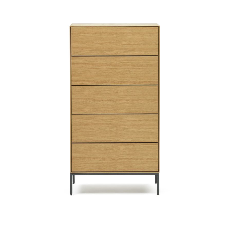 KAVE HOME Vedrana kommode, m. 5 skuffer - naturlig eikefiner og sort stl