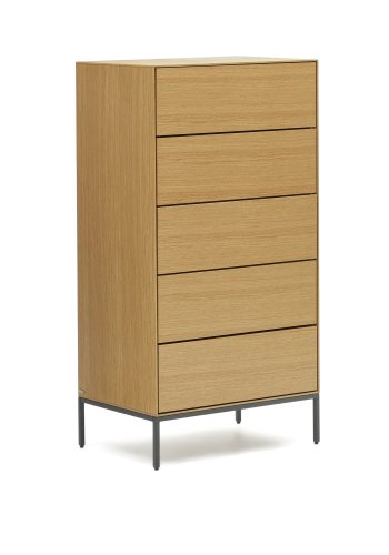 KAVE HOME Vedrana kommode, m. 5 skuffer - naturlig eikefiner og sort stl