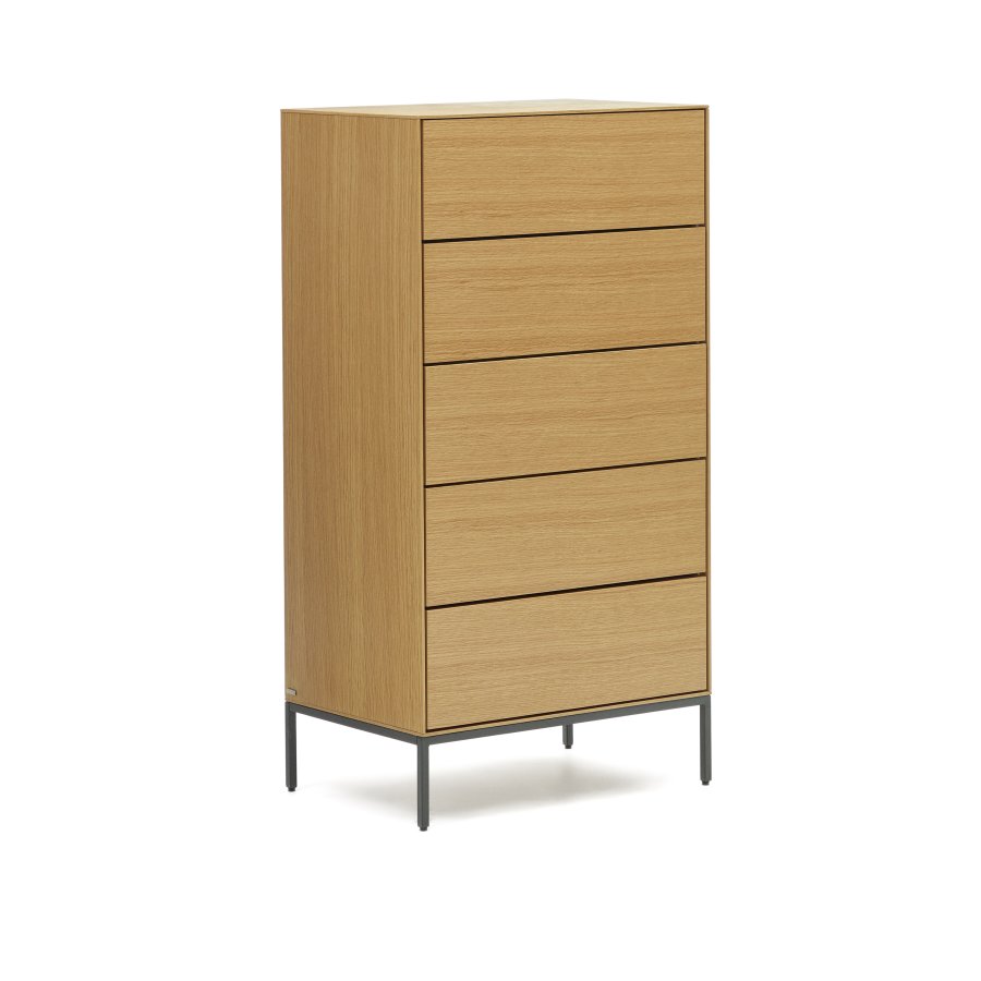 KAVE HOME Vedrana kommode, m. 5 skuffer - naturlig eikefiner og sort stl