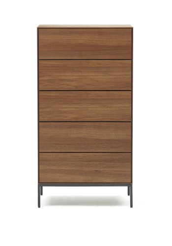 KAVE HOME Vedrana kommode, m. 5 skuffer - brun valnttfiner og sort stl