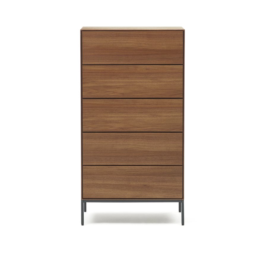 KAVE HOME Vedrana kommode, m. 5 skuffer - brun valnttfiner og sort stl
