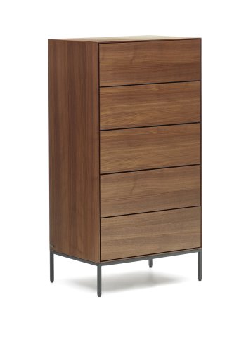 KAVE HOME Vedrana kommode, m. 5 skuffer - brun valnttfiner og sort stl