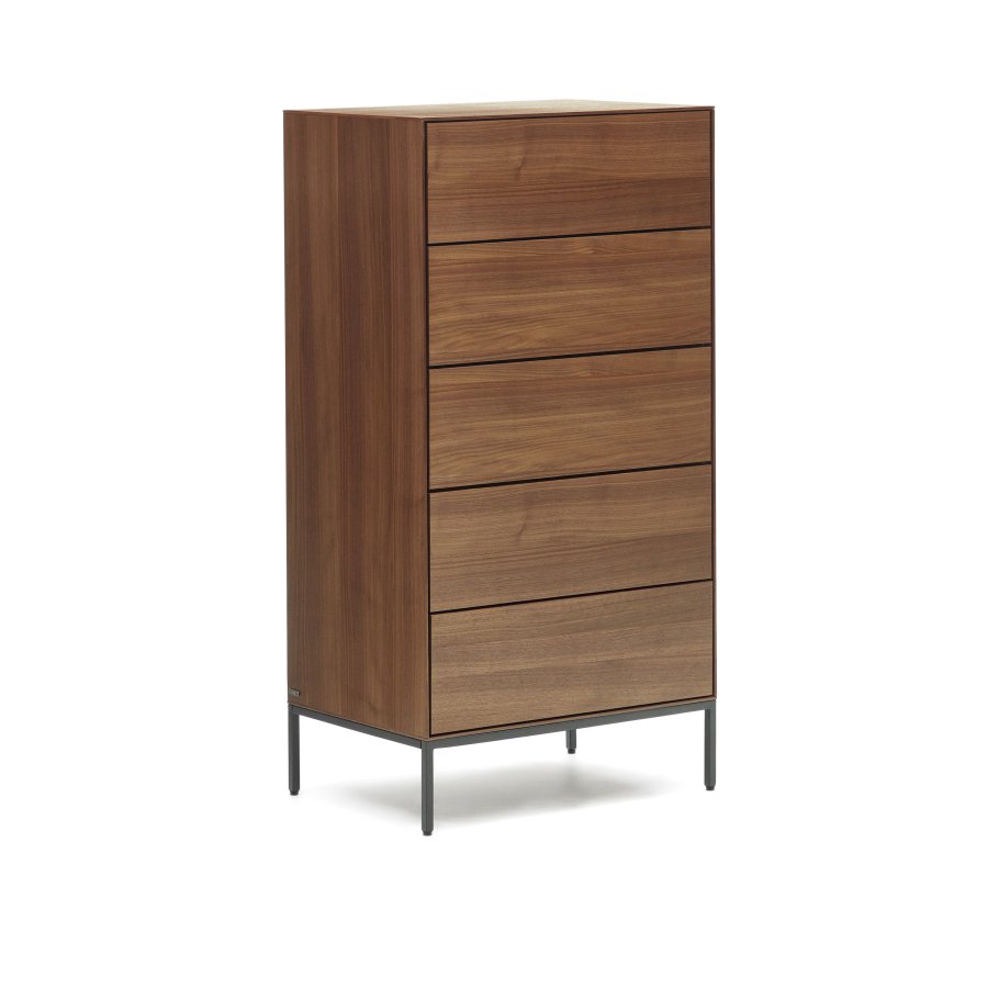 KAVE HOME Vedrana kommode, m. 5 skuffer - brun valnttfiner og sort stl
