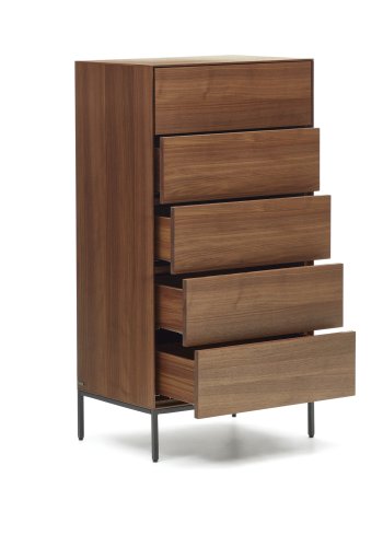 KAVE HOME Vedrana kommode, m. 5 skuffer - brun valnttfiner og sort stl