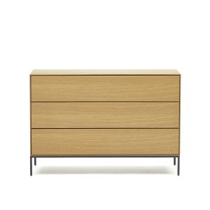 KAVE HOME Vedrana kommode, m. 3 skuffer - natur egefiner og sort stl