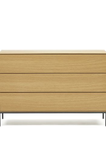 KAVE HOME Vedrana kommode, m. 3 skuffer - naturlig eikefiner og sort stl