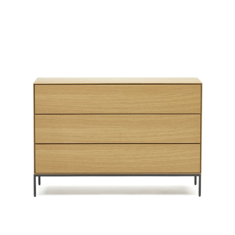 KAVE HOME Vedrana kommode, m. 3 skuffer - naturlig eikefiner og sort stl