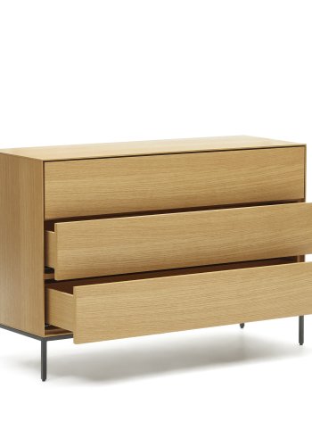 KAVE HOME Vedrana kommode, m. 3 skuffer - naturlig eikefiner og sort stl