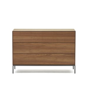 KAVE HOME Vedrana kommode, m. 3 skuffer - brun valnddefiner og sort stl