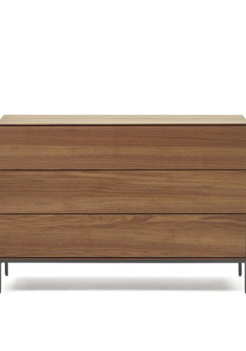 KAVE HOME Vedrana kommode, m. 3 skuffer - brun valnttfiner og sort stl