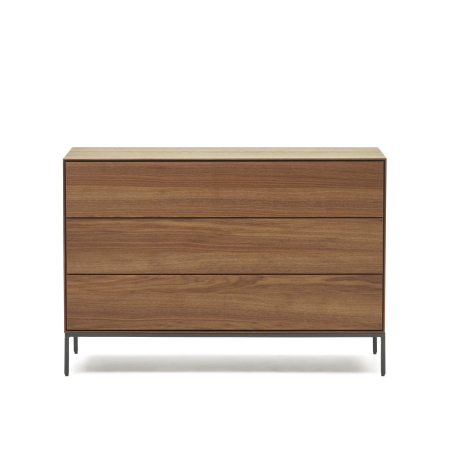 KAVE HOME Vedrana kommode, m. 3 skuffer - brun valnttfiner og sort stl