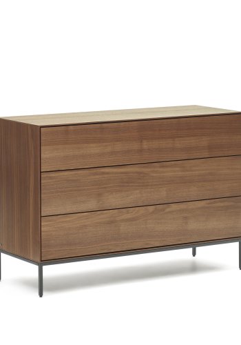 KAVE HOME Vedrana kommode, m. 3 skuffer - brun valnttfiner og sort stl