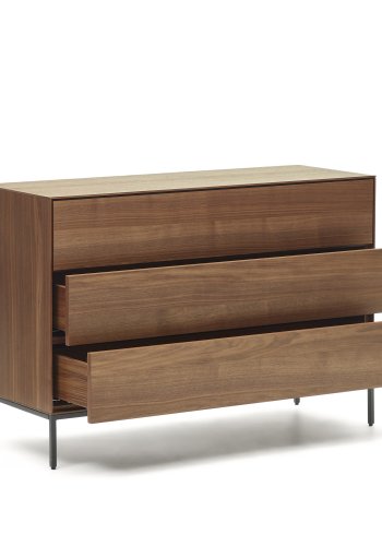 KAVE HOME Vedrana kommode, m. 3 skuffer - brun valnttfiner og sort stl