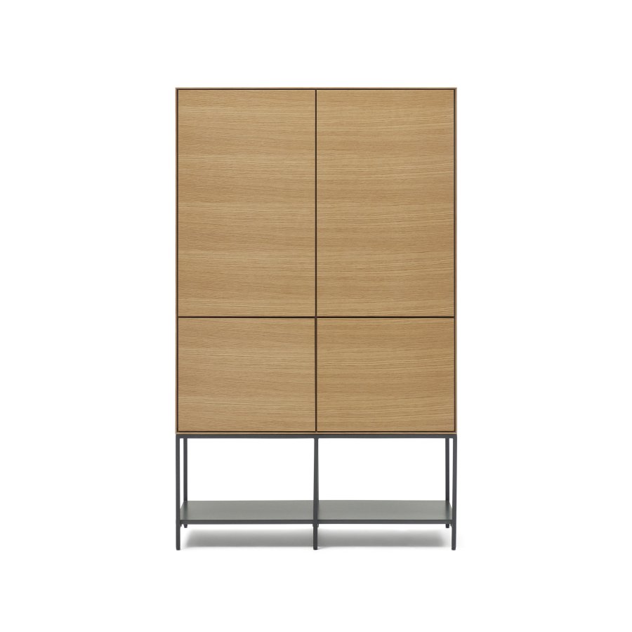 KAVE HOME Vedrana hy skjenk, m. 4 drer og 7 hyller - naturlig eikefiner og sort stl