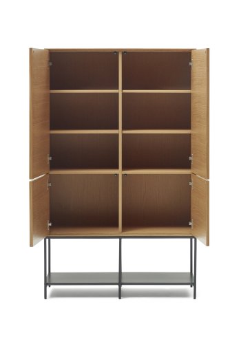 KAVE HOME Vedrana hy skjenk, m. 4 drer og 7 hyller - naturlig eikefiner og sort stl