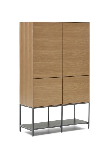 KAVE HOME Vedrana hy skjenk, m. 4 drer og 7 hyller - naturlig eikefiner og sort stl