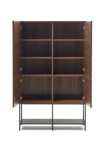 KAVE HOME Vedrana hy skjenk, m. 4 drer og 7 hyller - brun valnttfiner og sort stl
