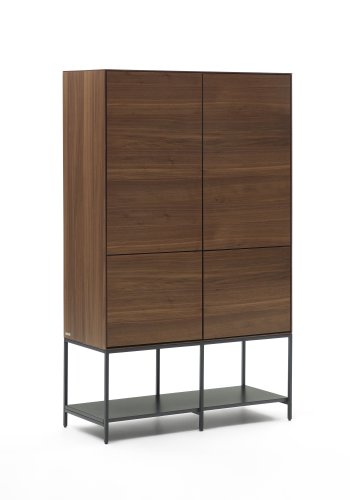 KAVE HOME Vedrana hy skjenk, m. 4 drer og 7 hyller - brun valnttfiner og sort stl