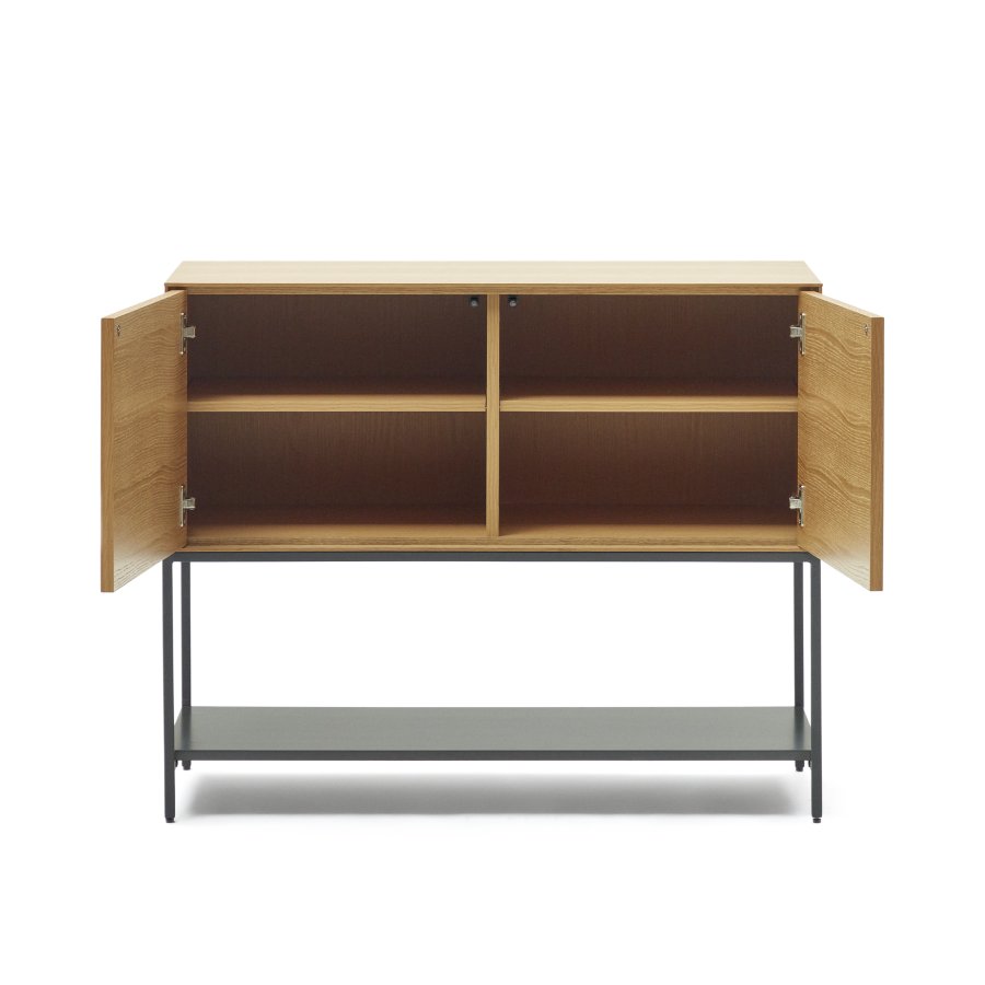 KAVE HOME Vedrana skjenk, m. 2 drer og 3 hyller - naturlig eikefiner og sort stl