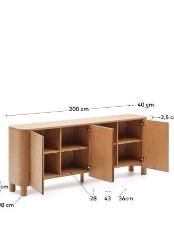 KAVE HOME Salaya skjenk i askfiner, 200 cm x 79 cm