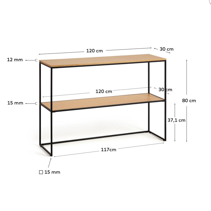 KAVE HOME Yoana konsollbord, m. 1 hylle - naturlig eikefiner og svart jern (120x30)