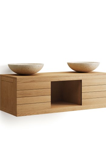 KAVE HOME Yenit veggmontert baderomsskap - naturlig teak (120x45)