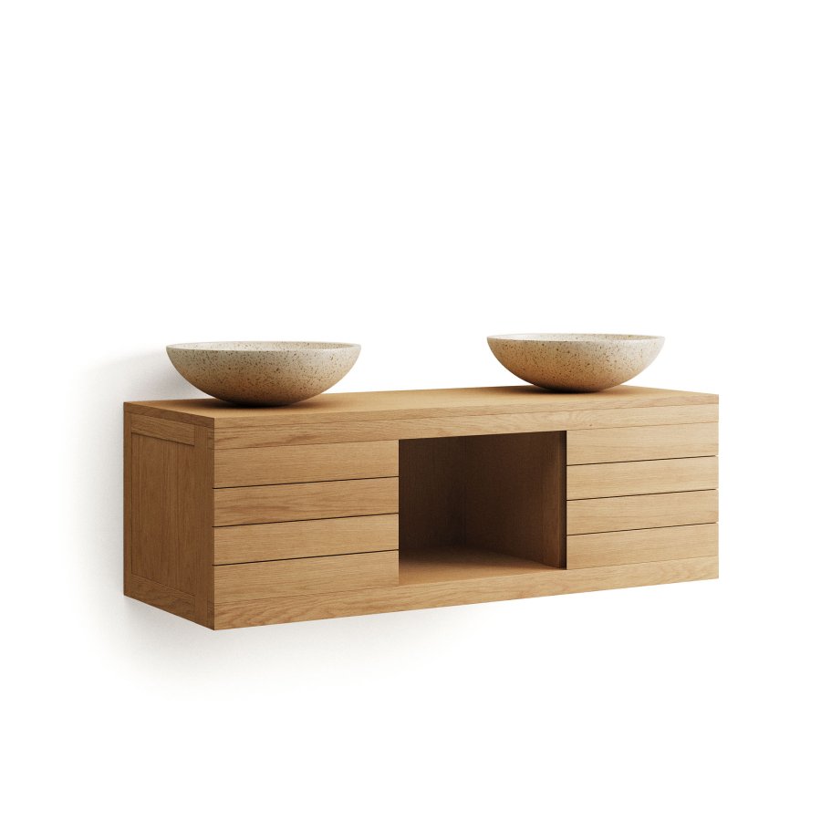 KAVE HOME Yenit veggmontert baderomsskap - naturlig teak (120x45)