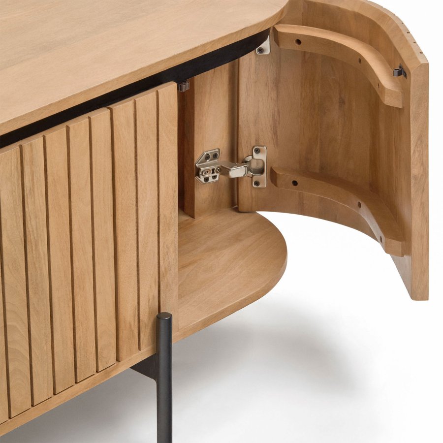 KAVE HOME Licia TV-bord, m. 4 drer og 1 hylle - naturlig mangotre og jern (200x43,5)