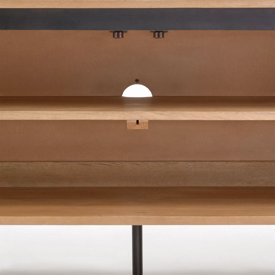 KAVE HOME Licia TV-bord, m. 4 drer og 1 hylle - naturlig mangotre og jern (200x43,5)