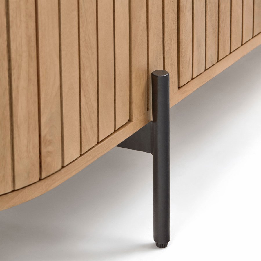 KAVE HOME Licia TV-bord, m. 4 drer og 1 hylle - naturlig mangotre og jern (200x43,5)