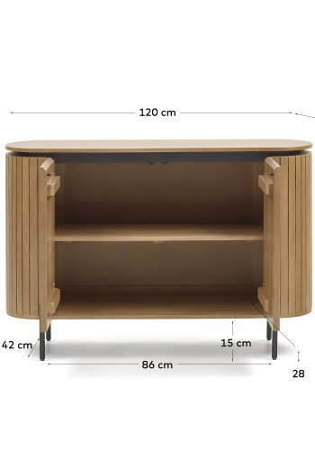 KAVE HOME Licia skjenk, m. 2 drer og 1 hylle - naturlig mangotre og jern (120x45)