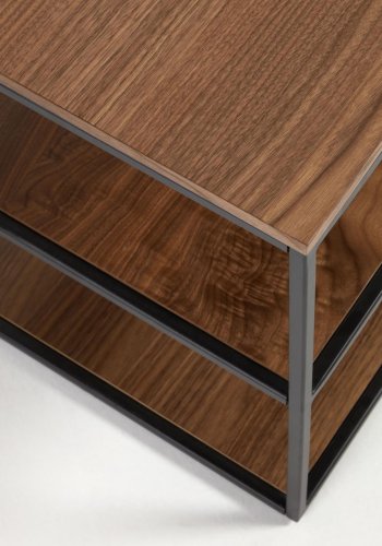 KAVE HOME Yoana TV-bord, m. 2 hyller - brun valnttfinish og svart jern (160x40)