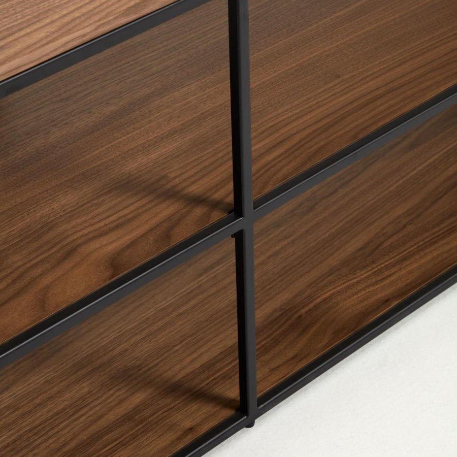 KAVE HOME Yoana TV-bord, m. 2 hyller - brun valnttfinish og svart jern (160x40)